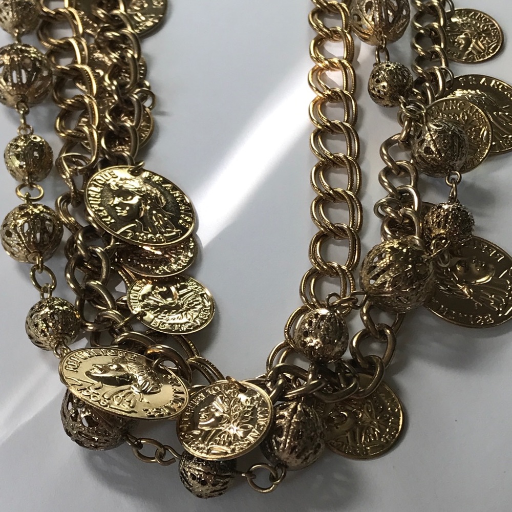Luxurious Gold Multi-Strand Necklace with Coin Charms